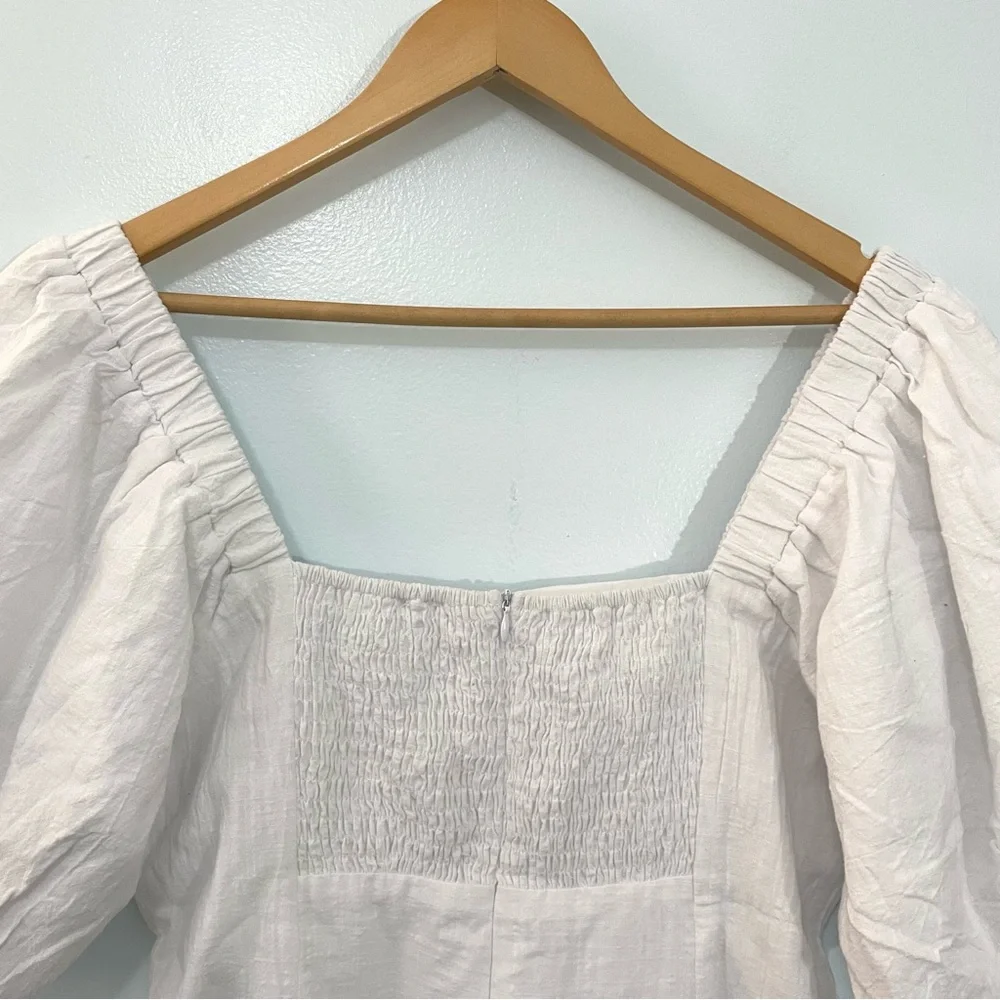 NWT SNDYS X Revolve White Tuscany Cotton Puff Sleeve Mini Dress Smock Boho XL - Picture 8 of 11